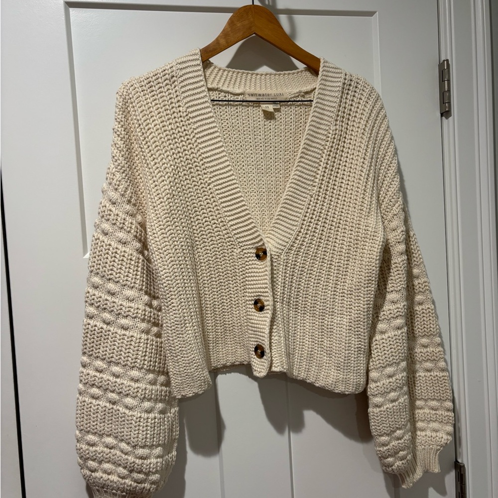 saltwater LUXE Cream Chunky Cropped Knit Cardigan